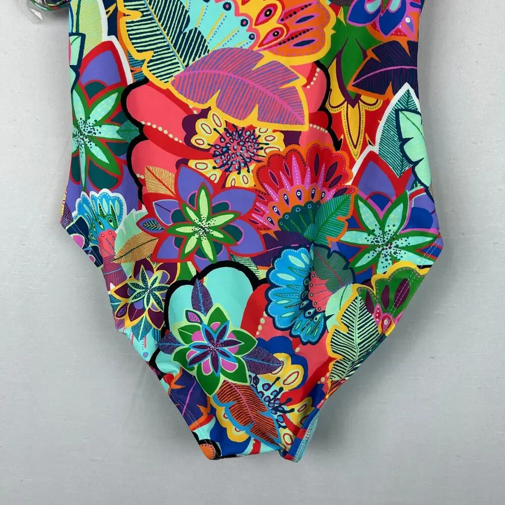 Bleu Rod Beattie Make It Pop Ruffle Shoulder Swimsuit RBMP22738-TJ Womens Size 8